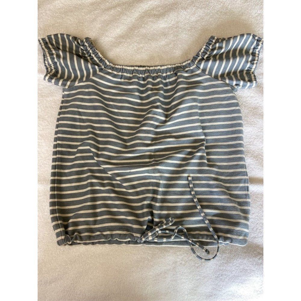 Madewell Women's blue striped top elastic waist and arms cotton size XS